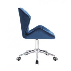 Kosmetická židle MILANO MAX VELUR na stříbrné podstavě s kolečky - modrá