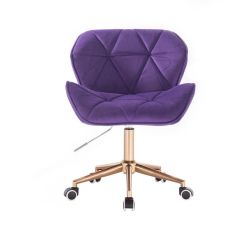 Kosmetická židle MILANO VELUR na zlaté podstavě s kolečky - fialová