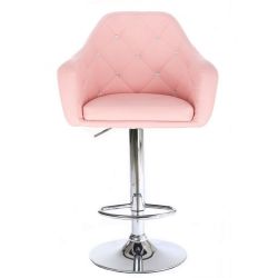 Barová židle ROMA na stříbrné kulaté podstavě - růžová