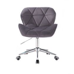 Kosmetická židle MILANO VELUR na stříbrné podstavě s kolečky - tmavě šedá