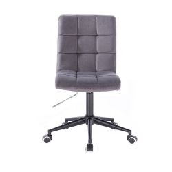 Kosmetická židle TOLEDO VELUR na černé podstavě s kolečky - tmavě šedá