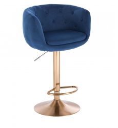 Barová židle MONTANA  VELUR na zlatém talíři - modrá