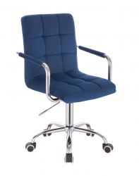 Kosmetická židle VERONA VELUR na stříbrné podstavě s kolečky - modrá