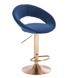 Barová židle NAPOLI  VELUR na zlatém talíři - modrá
