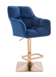 Barová židle AMALFI VELUR na zlaté hranaté podstavě - modrá