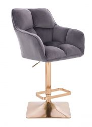 Barová židle AMALFI VELUR na zlaté hranaté podstavě - tmavě šedá