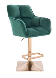 Barová židle AMALFI VELUR na zlaté hranaté podstavě - zelená