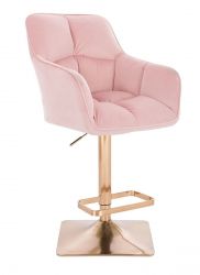 Barová židle AMALFI VELUR na zlaté hranaté podstavě - růžová