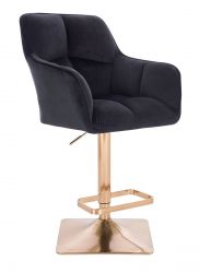 Barová židle AMALFI VELUR na zlaté hranaté podstavě - černá