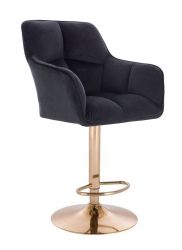 Barová židle AMALFI VELUR na zlatém talíři - černá