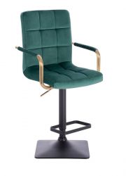 Barová židle VERONA GOLD VELUR na černé hranaté základně - zelená