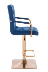 Barová židle VERONA GOLD VELUR na zlaté hranaté základně - modrá
