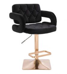 Barová židle ADRIA VELUR na zlaté hranaté podstavě - černá