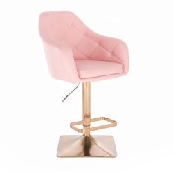 Barová židle ROMA na zlaté hranaté podstavě - růžová