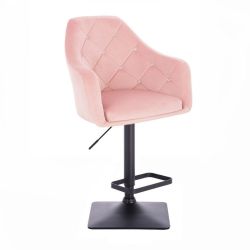 Barová židle ROMA VELUR na černé hranaté podstavě - světle růžová