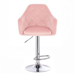 Barová židle ROMA VELUR na stříbrném talíři - světle růžová