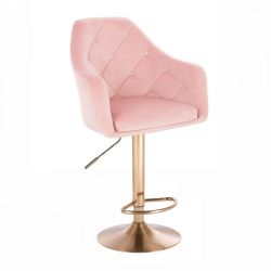 Barová židle ROMA VELUR na zlatém talíři - světle růžová