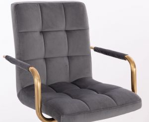 Barová židle VERONA GOLD VELUR na zlaté hranaté podstavě  - tmavě šedá