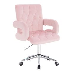Kosmetická židle BOSTON VELUR na stříbrné podstavě s kolečky - světle růžová