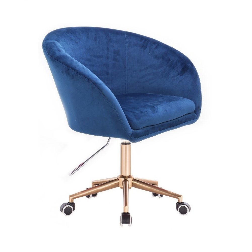 Kosmetická židle VENICE VELUR na zlaté podstavě s kolečky - modrá